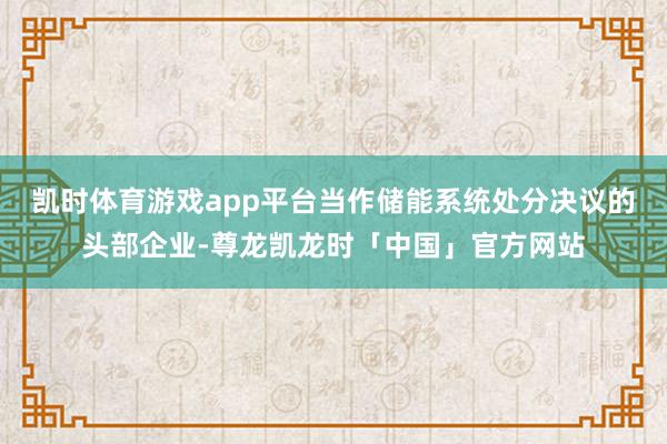凯时体育游戏app平台当作储能系统处分决议的头部企业-尊龙凯龙时「中国」官方网站